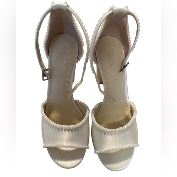 Kailee P. Satin Block Heel Wedding Bridal Sandals with Mini Pearls - Picture 2 of 15